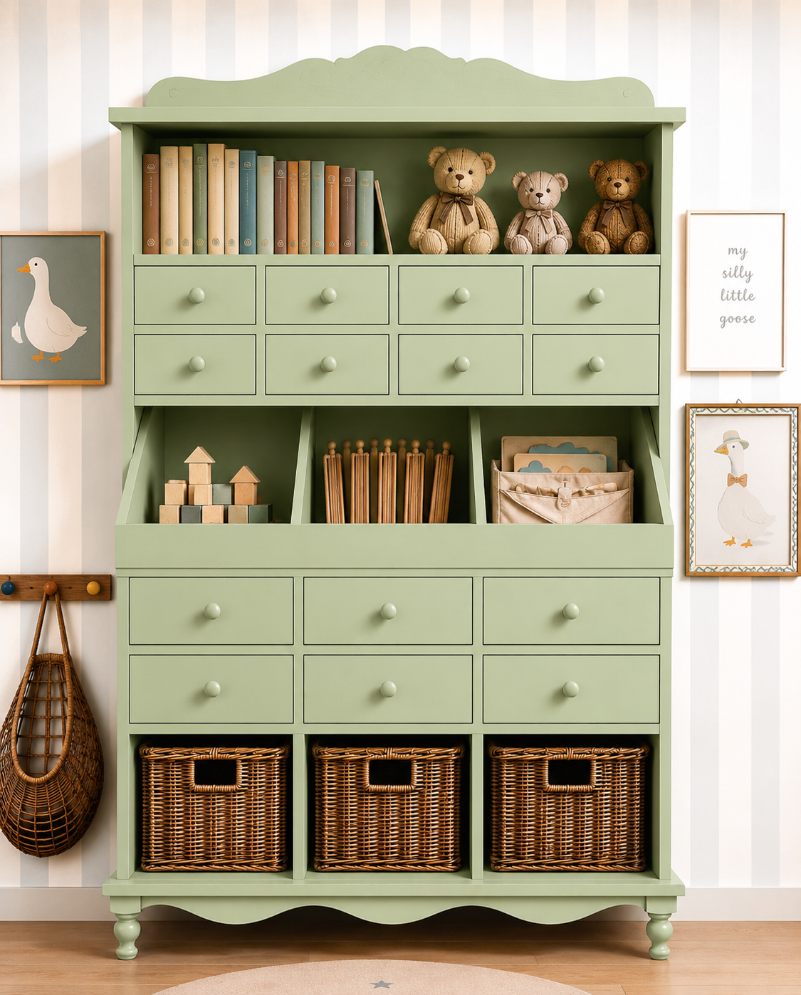 Painted vintage design toy storage