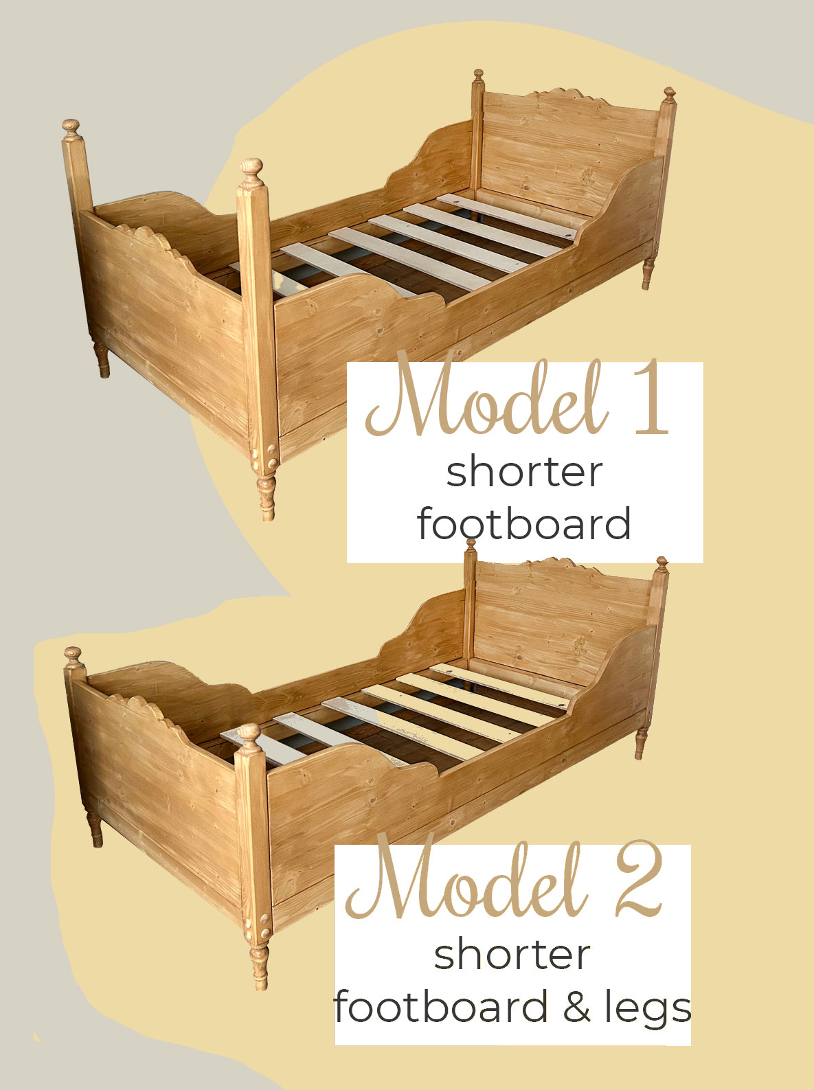 Toddler Vintage design Sleigh Bed, antique pine, any color