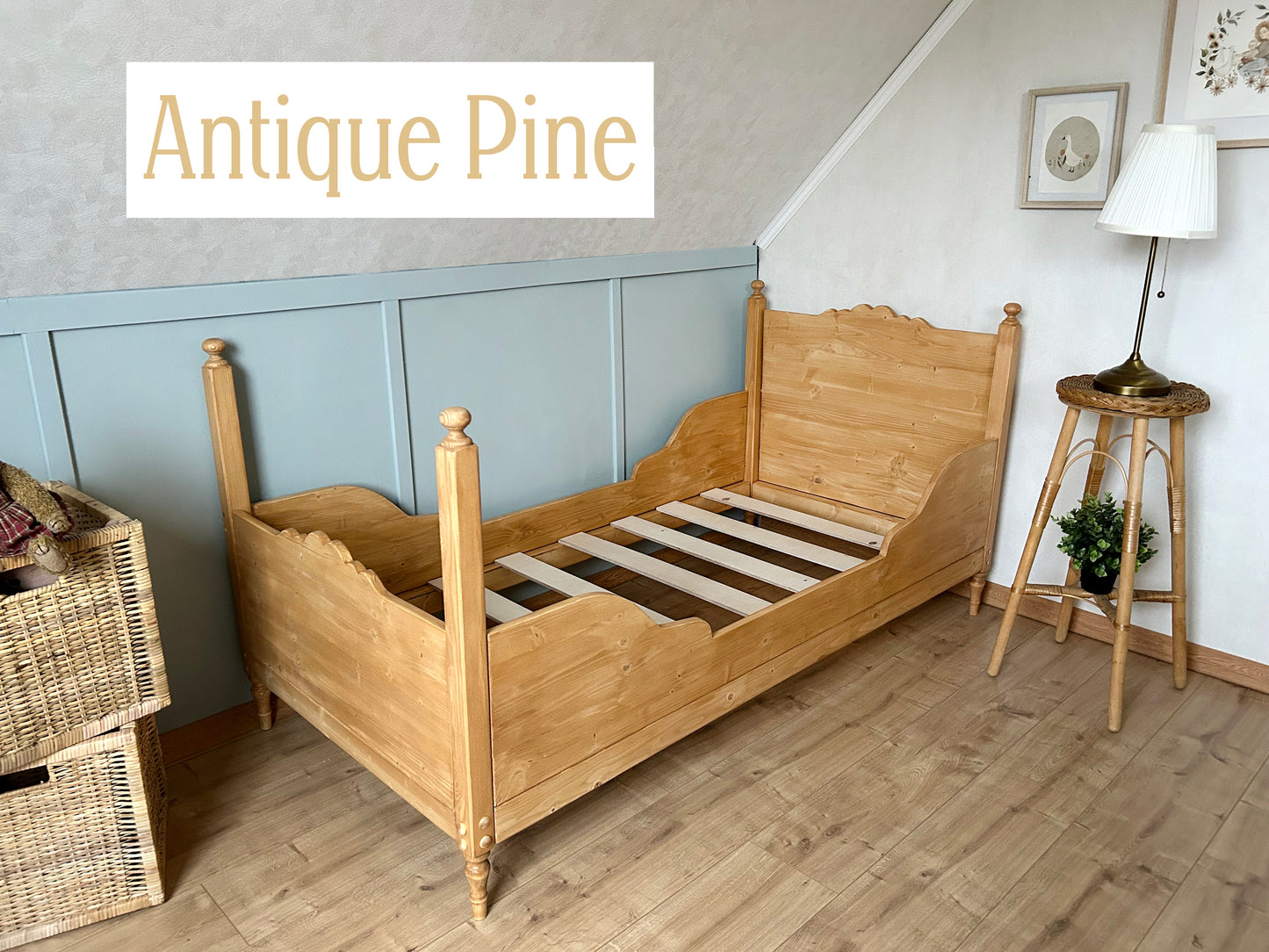 Toddler Vintage design Sleigh Bed, antique pine, any color