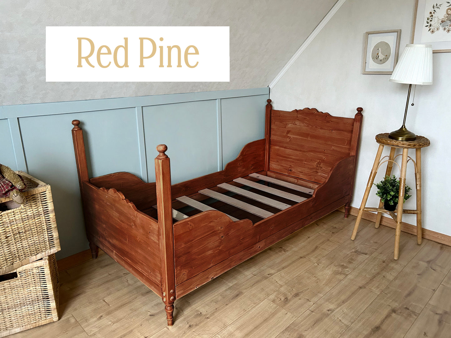 Toddler Vintage design Sleigh Bed, antique pine, any color