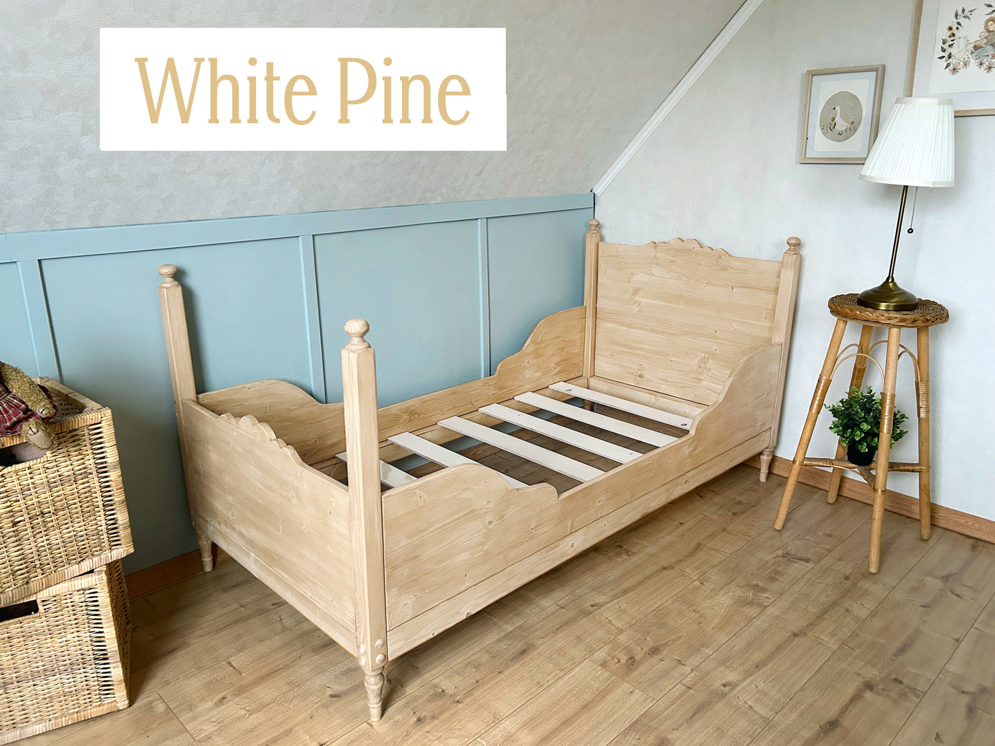 Toddler Vintage design Sleigh Bed, antique pine, any color