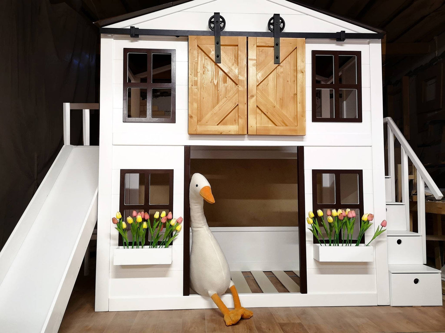 "Farmhouse" barn door cottage bunk bed - Stepini Furniture"Farmhouse" barn door cottage bunk bed