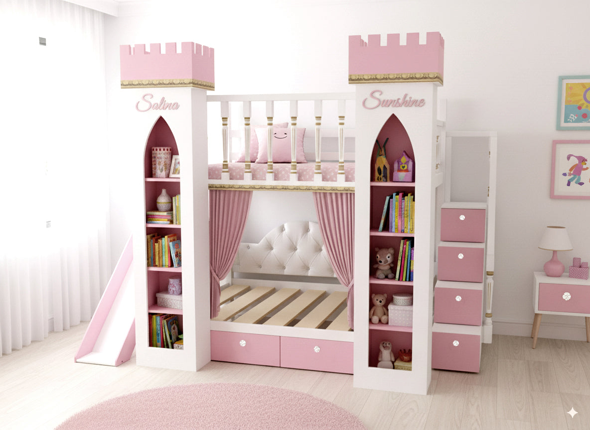 Princess castle bed with slide - Stepini Home