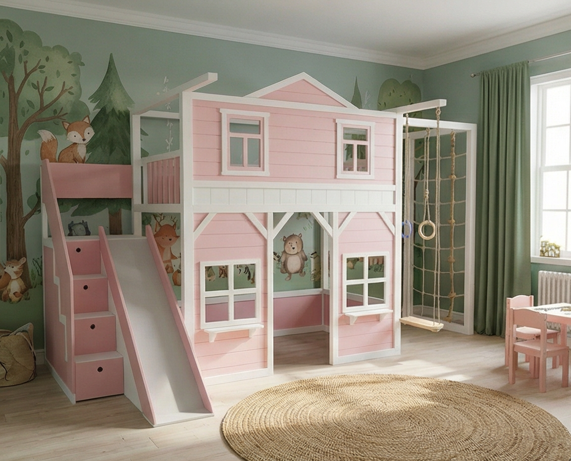 Dollhouse bunk bed with slide - Stepini Home