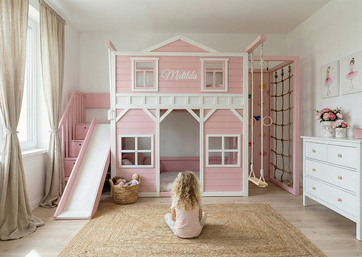 Dollhouse bunk bed with slide - Stepini Home