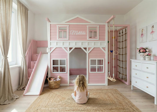 Dollhouse bunk bed with slide