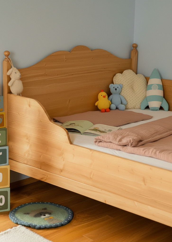 Toddler Vintage design Sleigh Bed, antique pine, any color 