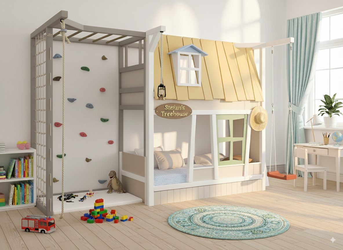 Bunk Treehouse bed with slide / gym - Linas & Sons