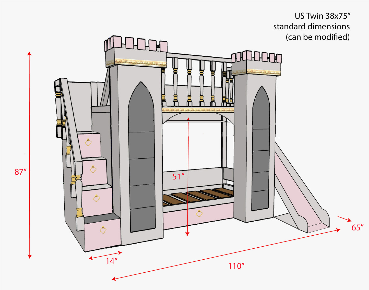 Princess castle bed with slide - Stepini Home