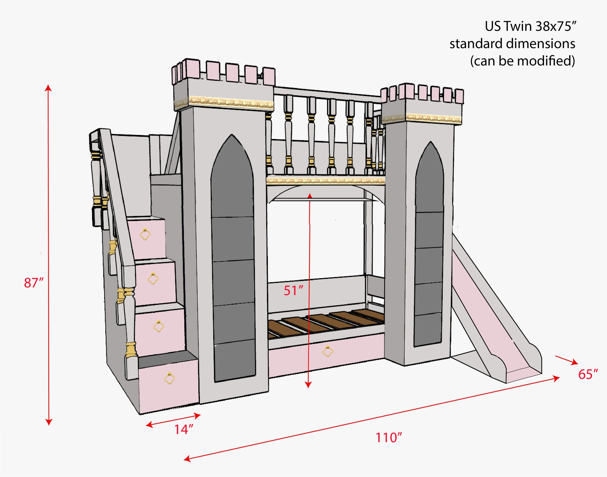 Princess castle bed with slide - Stepini Home